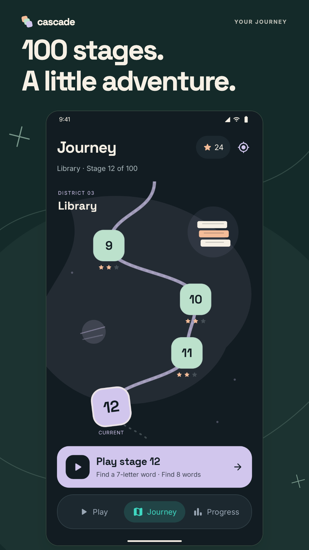 The illustrated Cascade Journey map with stage 12 ready